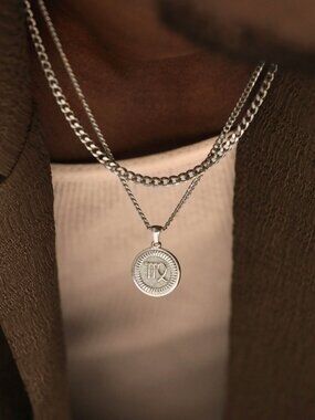 Men's Silver Virgo Pendant Necklace Set